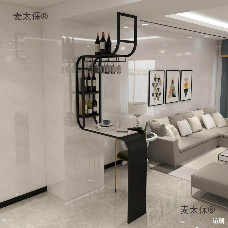 屏风隔断岩板吧台靠墙桌轻奢一体酒柜阳台客厅玄关入户吧台麦太保