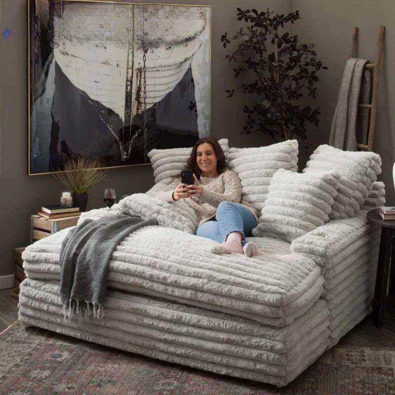 意式极简懒人粗条绒云朵沙发床法式布艺可拆洗组合客厅2025新款木