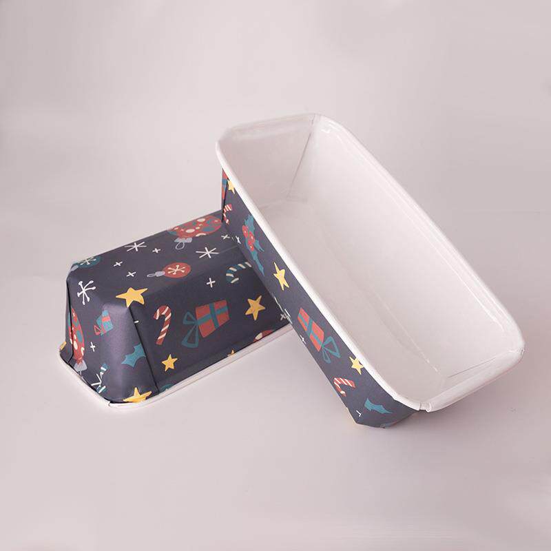 亚马逊长方形卷边蛋糕纸杯耐高温淋膜纸糕点底托圣诞烘焙蛋糕纸托