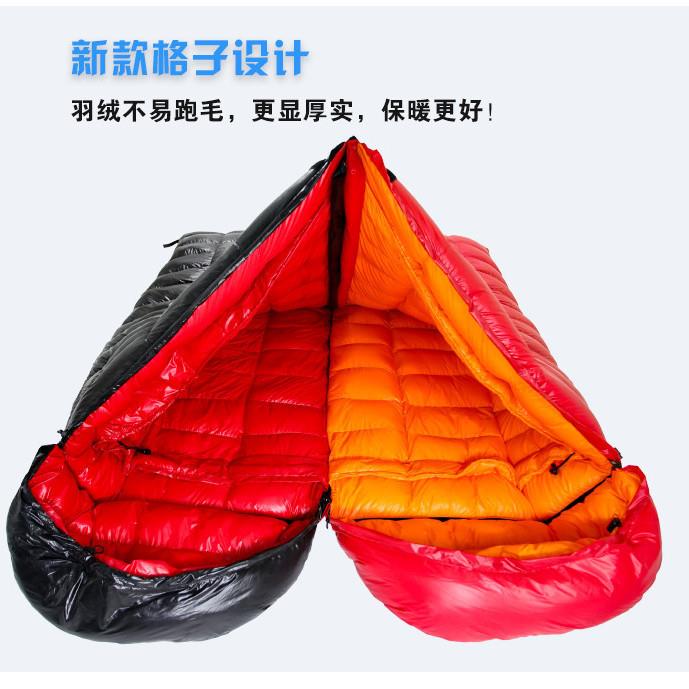格子鹅绒羽绒睡袋可拼接双人秋冬季户外露营防寒加厚保暖工厂