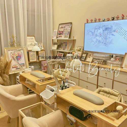 实木美甲桌网红日式美甲店桌子小型一人内嵌美甲桌椅套装美甲台