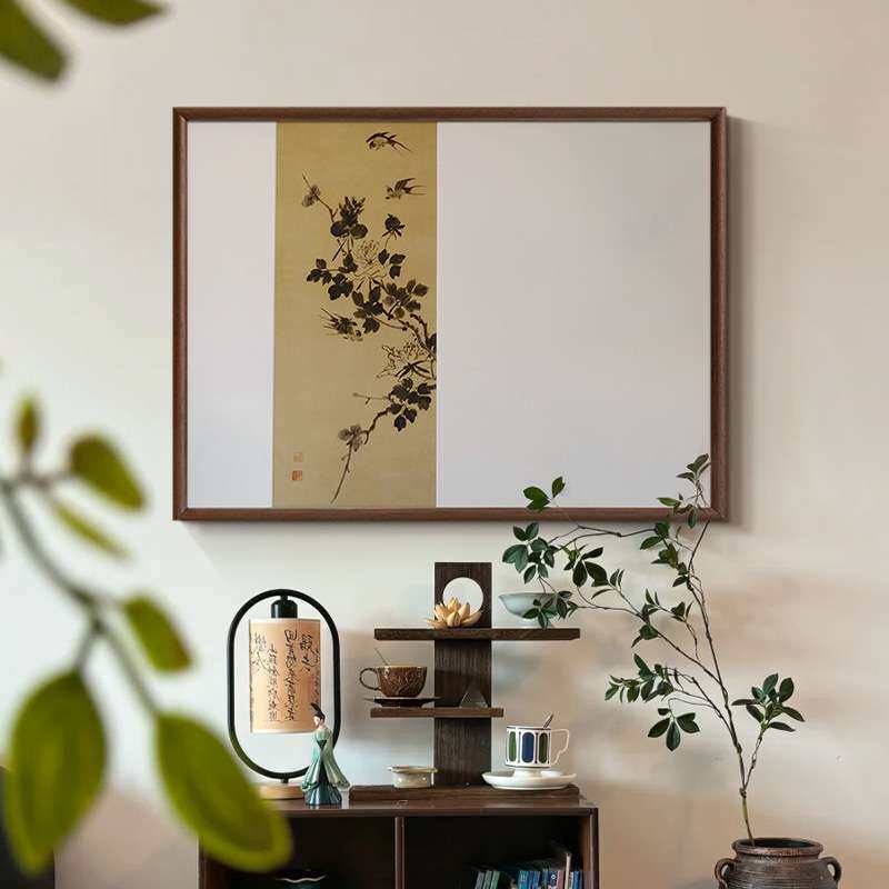 燕衔春禧新中式电表箱挂画禅意书房茶室墙饰实木画框好寓意装饰画
