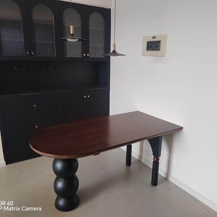 中古法式复古纯实木餐桌半圆弧餐厅饭桌桌面桌腿拼色椭圆形岛台桌