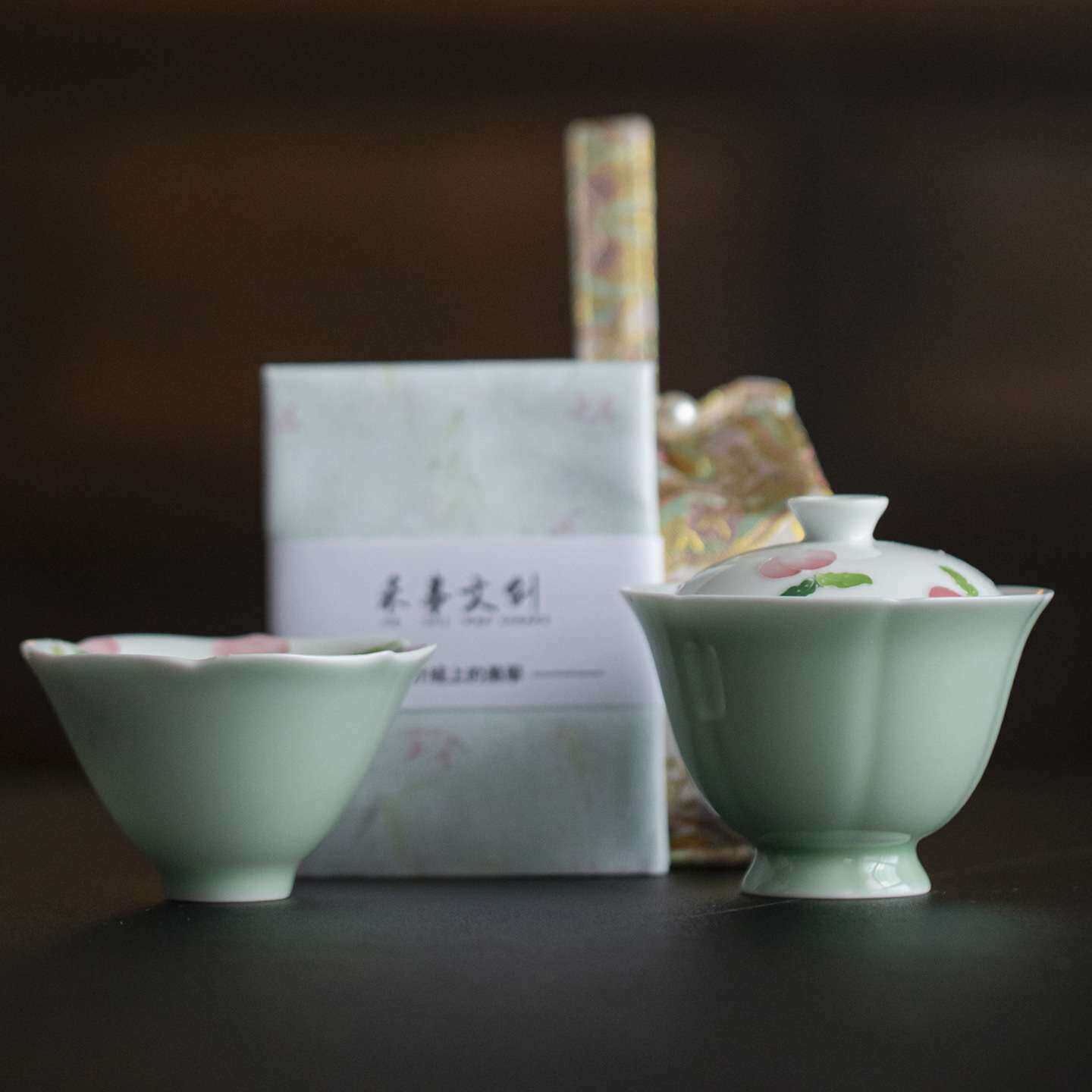 唐宋旅行茶具收纳袋便携茶具一盖碗一杯桃子户外出差一人饮套装