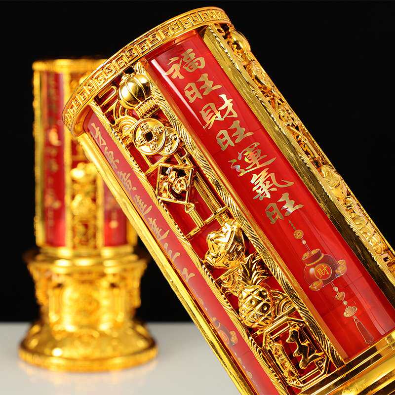 缘源招财水晶蜡烛吉祥防风圆柱喜烛结婚过年礼佛装饰供点长明灯