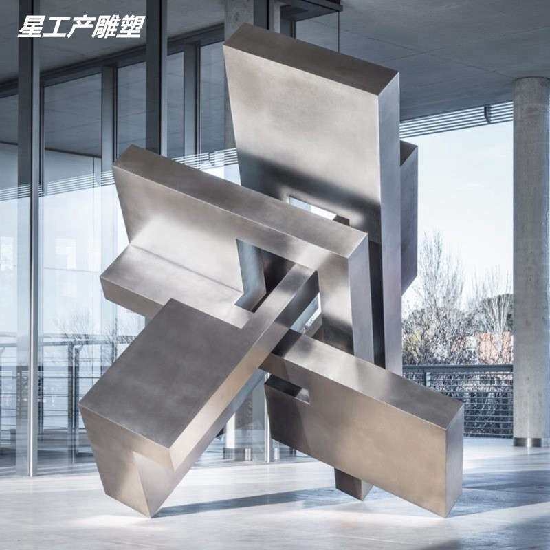 大型不锈钢几何雕塑镜面拉丝广场酒店大堂抽象金属摆件不锈钢雕塑