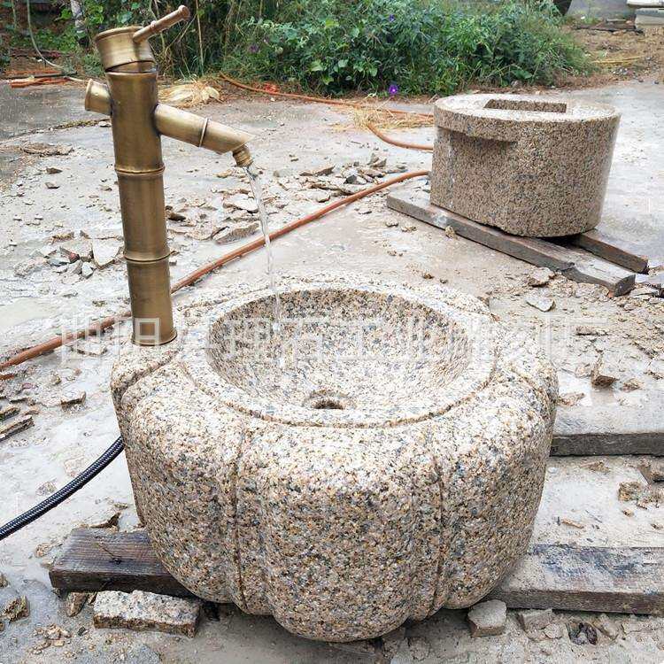 石雕洗手钵庭院流水石钵造景老石器水景花岗岩石水盆户外花园摆件
