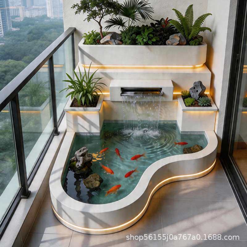 铝合金庭院鱼池别墅户外造景锦鲤阳台景观池子不锈钢流水花箱鱼池