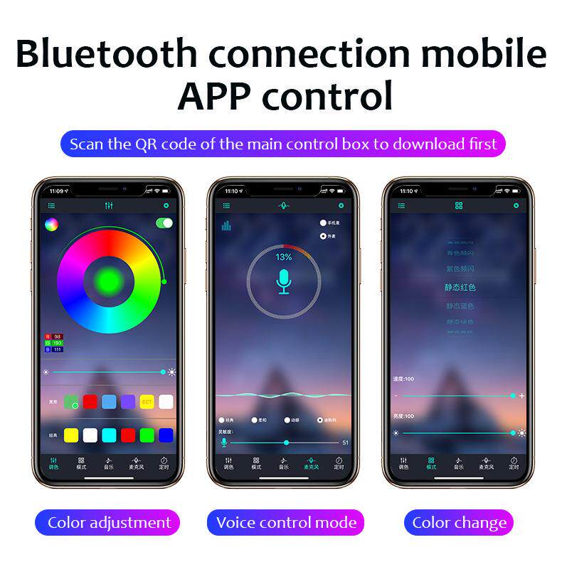 厂家供应 七彩冷光线氛围灯一拖14APP变色装饰灯无线遥控车载灯