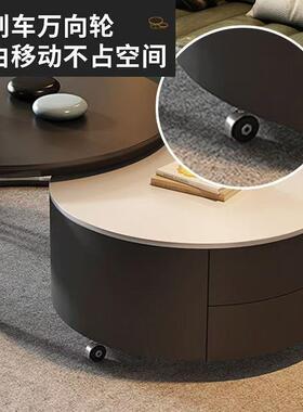 2025新款岩板圆形茶几客厅家用简约小户型黑色意式极简可移动茶几