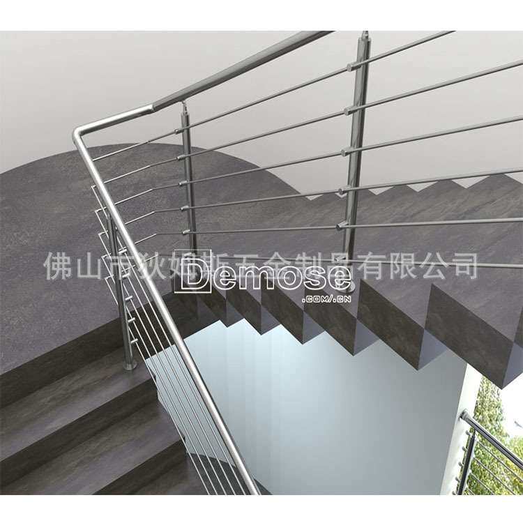 自建房混凝土楼梯不锈钢栏杆 304拉丝护栏 50.8mm扶手立柱管
