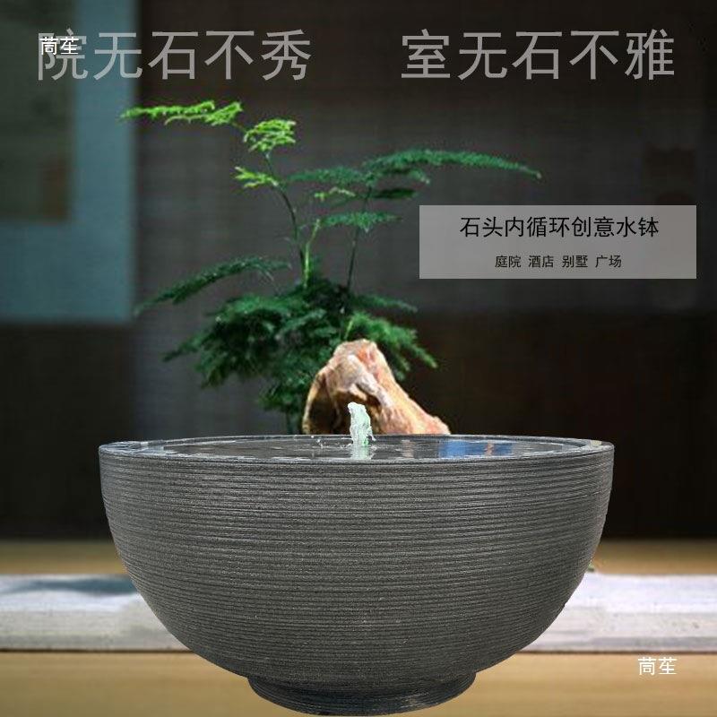 日式景观流水石钵户外喷泉别墅水系庭院涌泉石雕造景花园石盆鱼缸