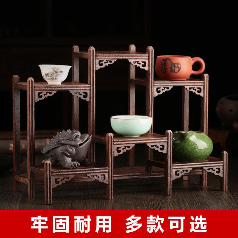 鸡翅木实木茶具架小博古架摆件 多格阁紫砂壶架子奇石底座