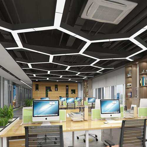 led拼接造型灯办公室网咖商超Y形灯具人字形健身房吊灯冰蓝光商用