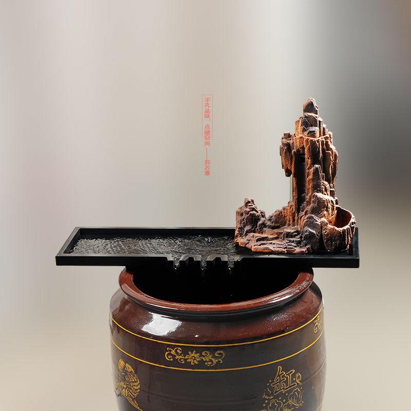 好石寨 大缸景水循环配件乌金石盆落地摆配件 水鱼缸造景板流水头