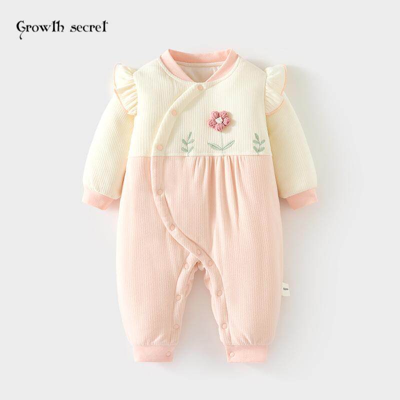 婴儿加棉偏开连体衣宝宝夹棉加厚秋冬哈衣连身衣爬爬服婴幼儿衣服