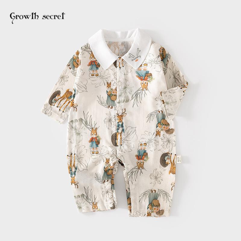 婴儿纱布连体衣宝宝夏款超薄长袖白领哈衣儿童夏季空调服新生爬服