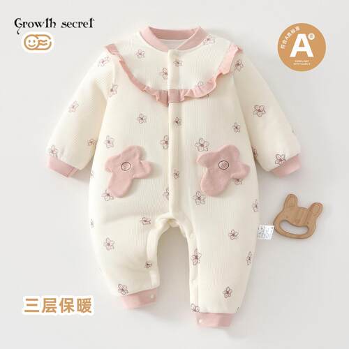 秋冬季新生婴儿衣服女宝宝可爱花边连体衣满月百天哈衣外出服80克