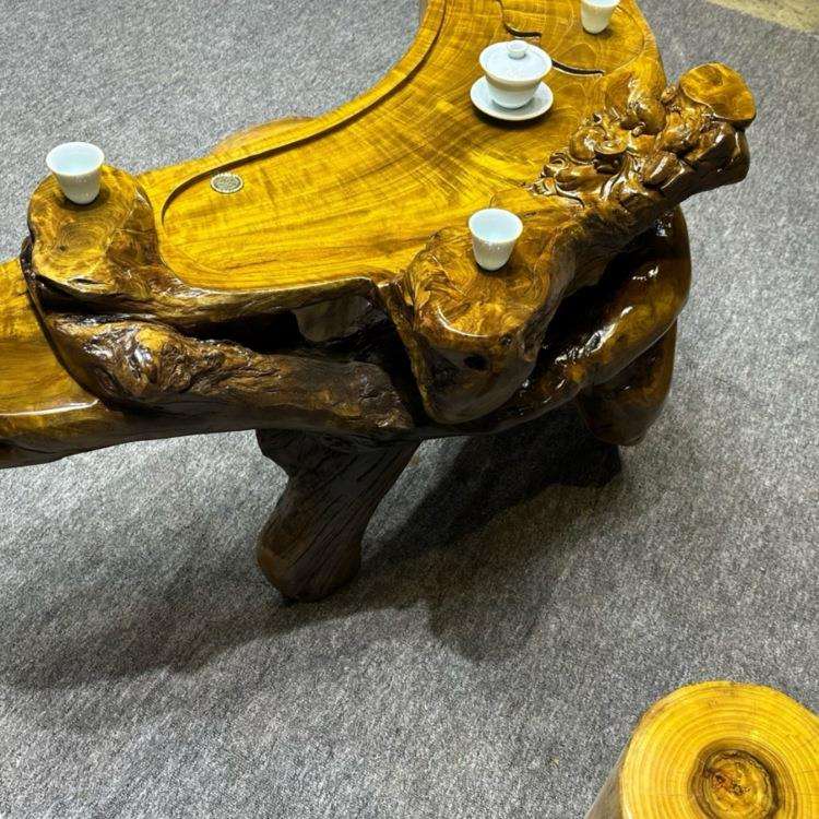 价根雕茶几茶桌鸡翅木树根整体金丝楠木雕刻原木香樟木台小号