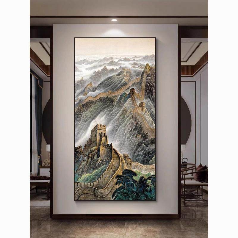 万里长城画过道走廊尽头办公室山水挂画玄关画竖版风景客厅装饰画