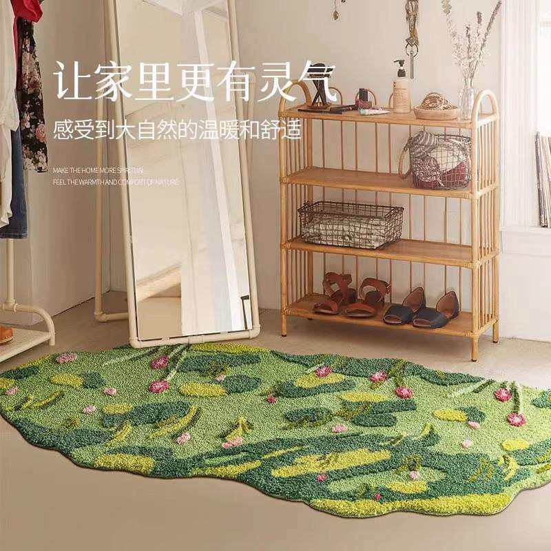 卧室草坪地毯苔藓异形床边茶几毯客厅阳台地垫不规则北簇绒地垫