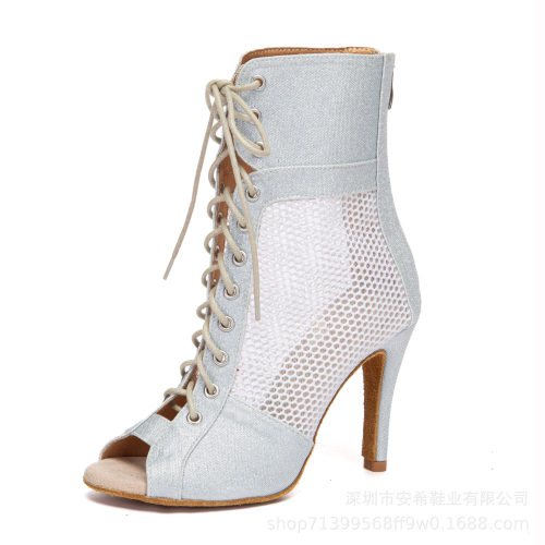 2026新款肤色缎面拉丁舞鞋成人女士heels爵士短靴bacha