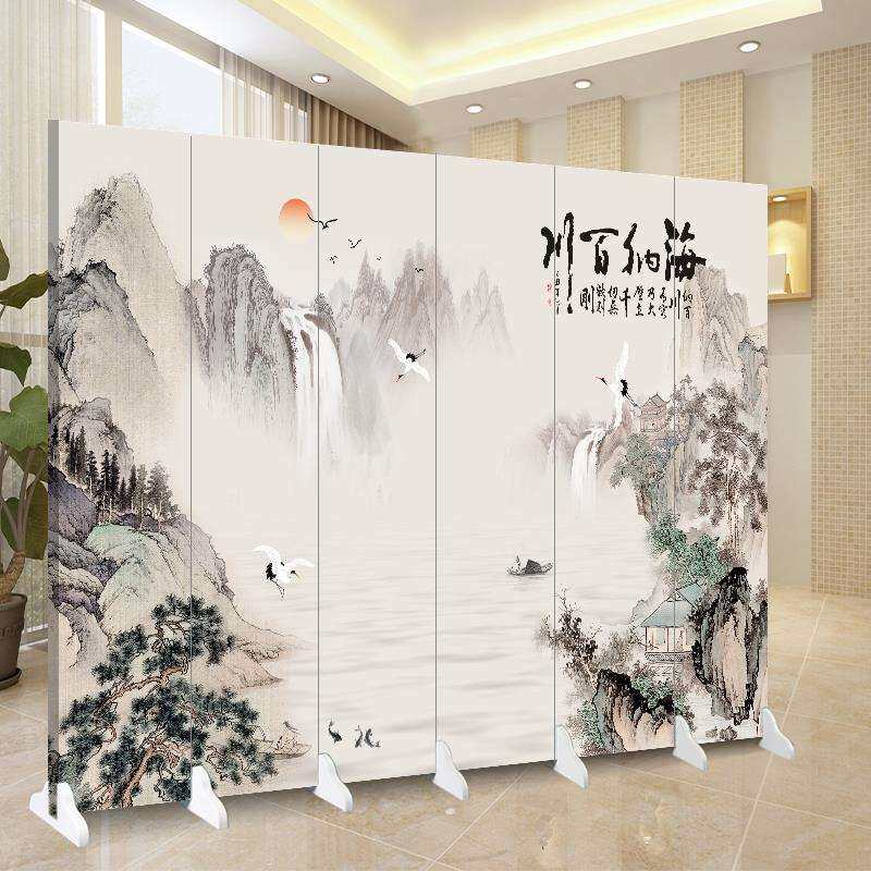 屏风客厅隔断帘双面落地折叠移动入户家用玄关办公室山水2025新款