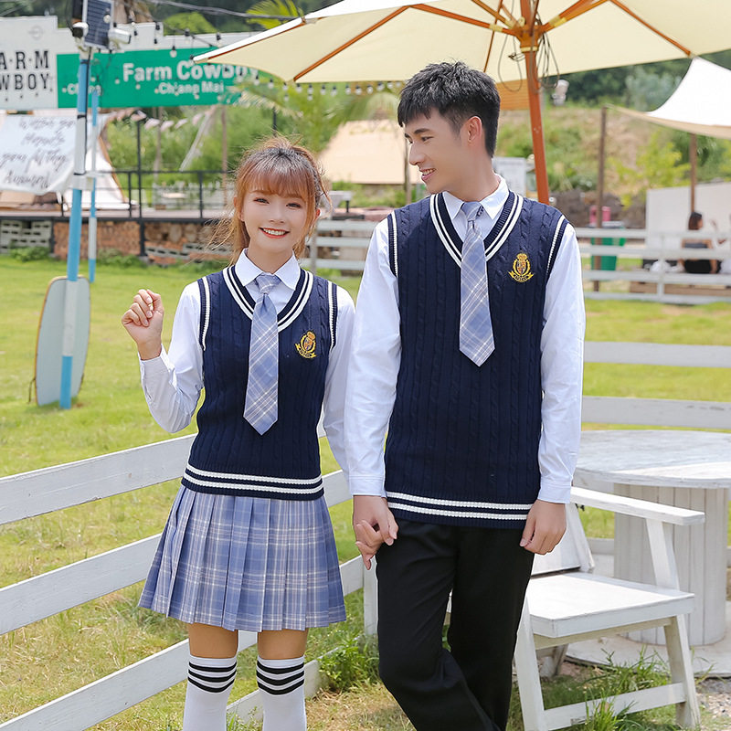 2026新款中学生校服英伦学院风班服jk制服棉针织背心套装情侣批