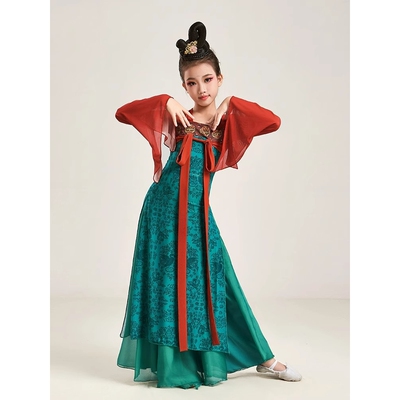 2026新款儿童古典舞蹈服装飘逸汉唐齐胸裙表演练功服汐雨石青身韵