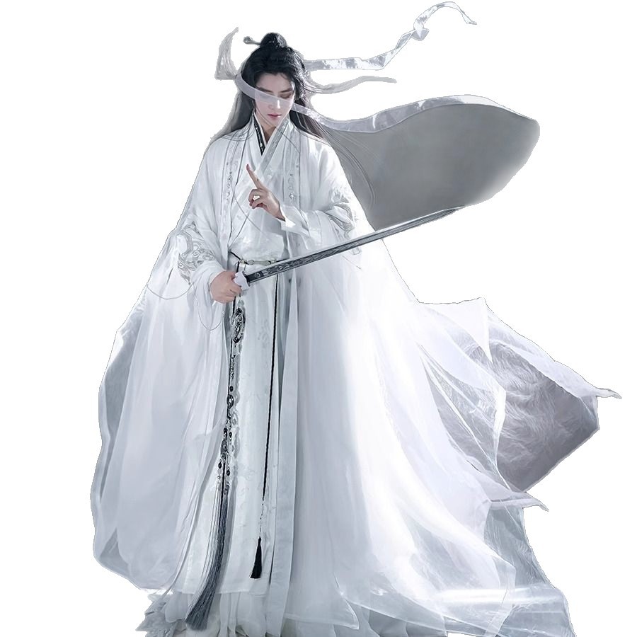 2026新款魏晋南北朝汉服男款白色国风刺绣改良汉元素飘逸大袖侠客图片