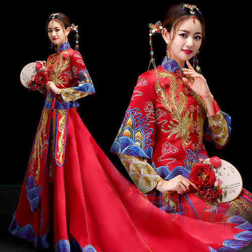 2026新款秀禾服拖尾新娘结婚中式礼服嫁衣长袖旗袍秀和服龙凤褂春