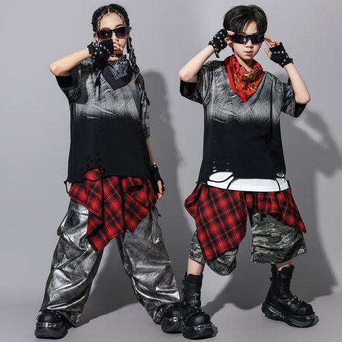 2026新款儿童街舞潮服嘻哈男童潮牌短袖套装少儿hiphop女童