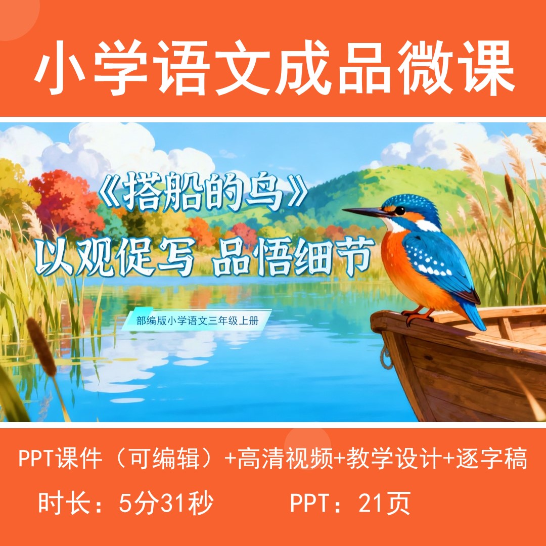 小学语文微课成品动画视频带教学设计逐字稿-搭船的鸟