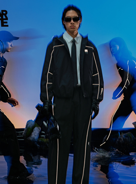 男女款春季防风高弹力运动休闲夹克户外包边反光长袖反光夜视外套