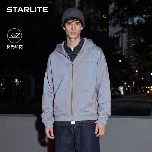 starlite反光炫彩连帽拉链卫衣