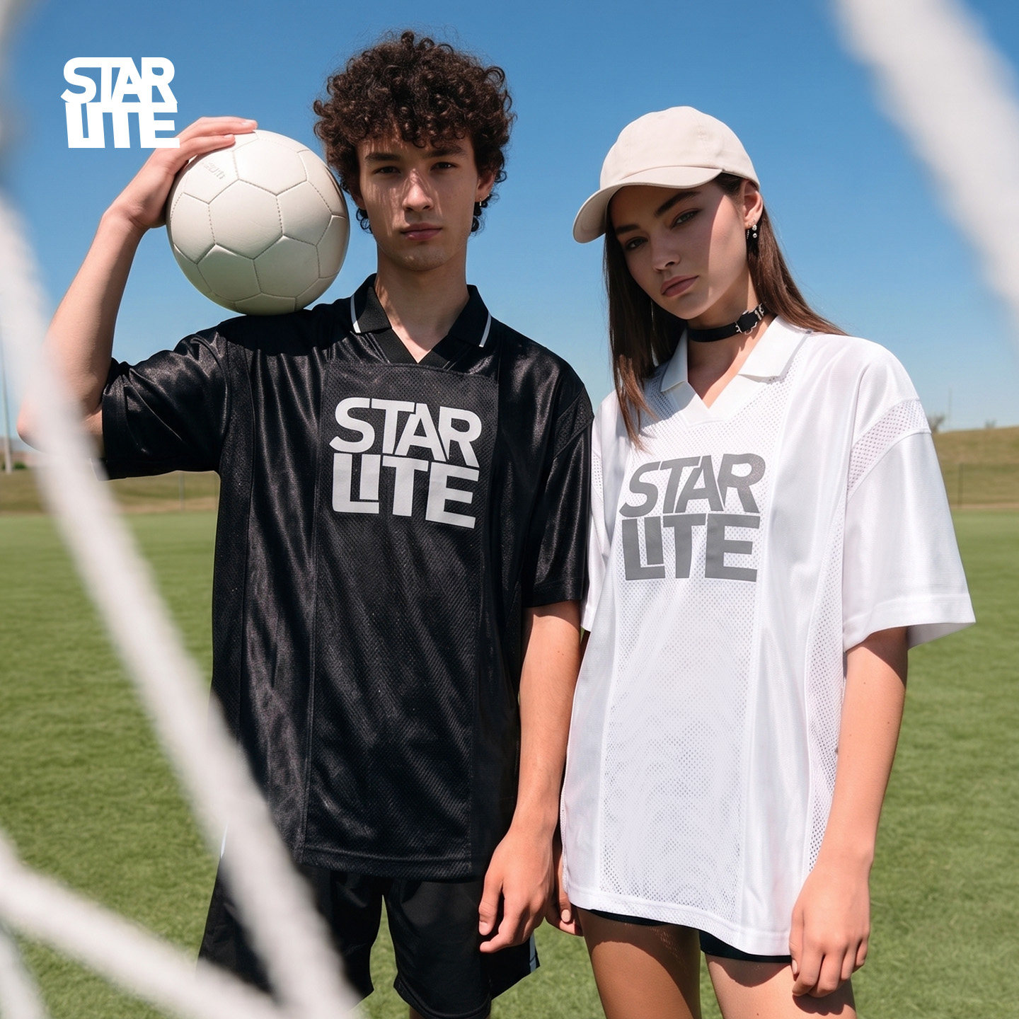 starlite美式复古足球衣字母刺绣反光泽西风情侣短袖T恤男女同款