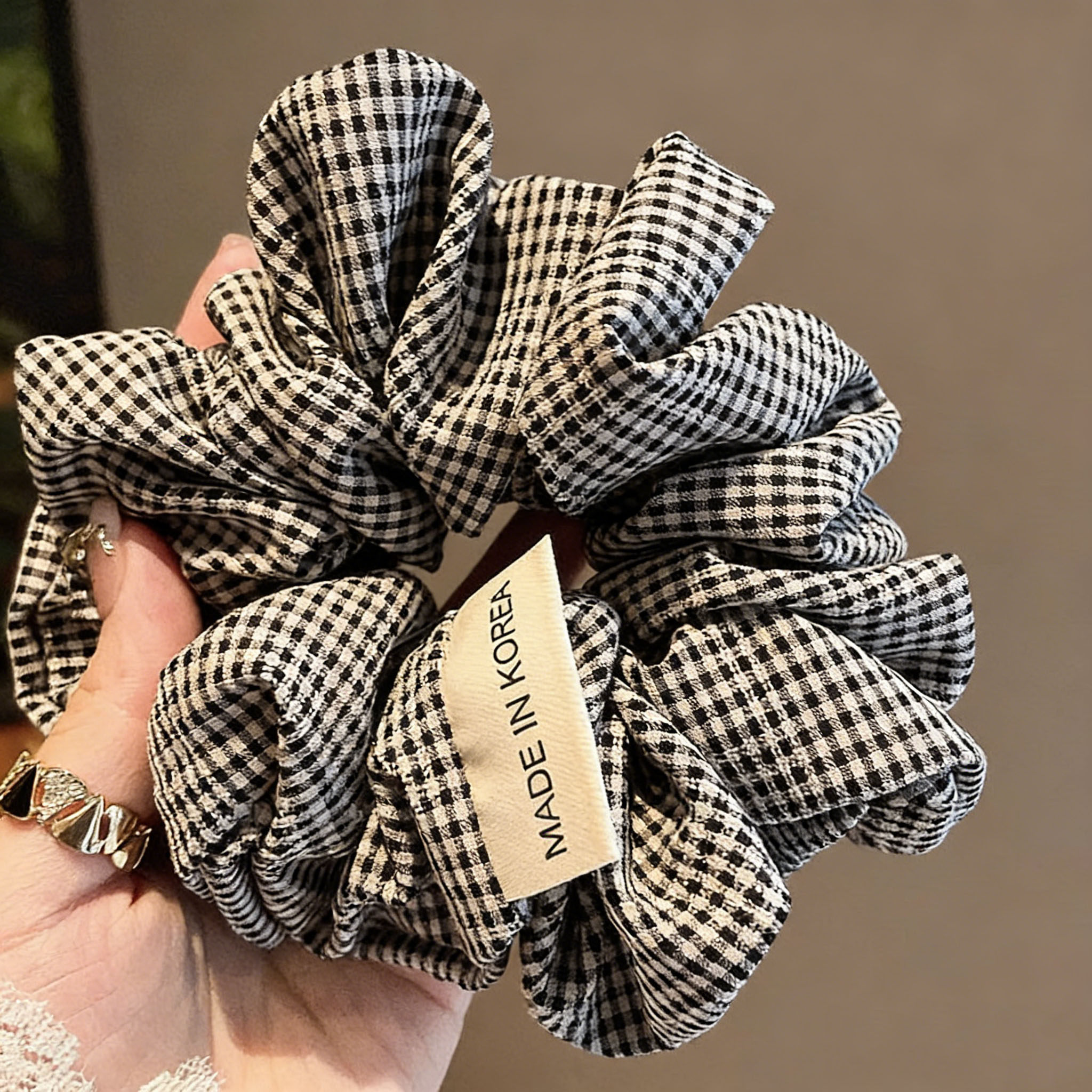 韩国千鸟格纹大肠发圈女时尚高级感丸子头发绳高弹力皮筋发饰头绳