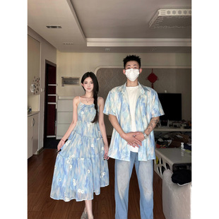2026新款夏季情侣装女气质吊带连衣裙男衬衣情侣装高品质