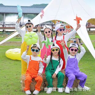 2026新款儿童啦啦队演出服小学生运动会糖果色背带裤服装幼儿园合