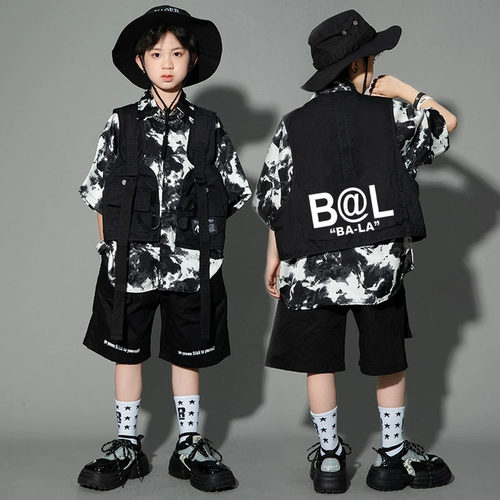 2026新款儿童街舞潮服酷帅男童嘻哈潮牌套装hiphop炸街扎染