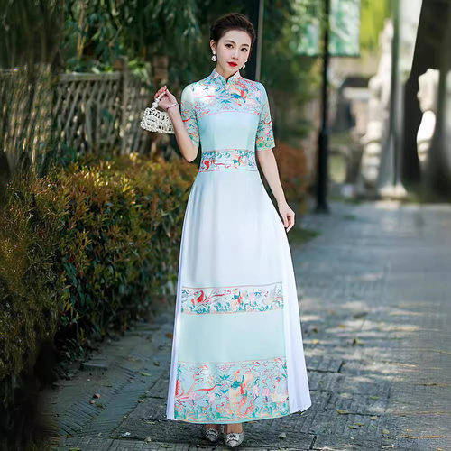 2026新款奥黛旗袍中国风大码冬季汉服改良走秀舞台演出服厂家直播