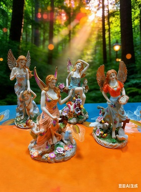 陶瓷摆件 微景观氛围 童话故事一套天使与精灵 中古瓷器