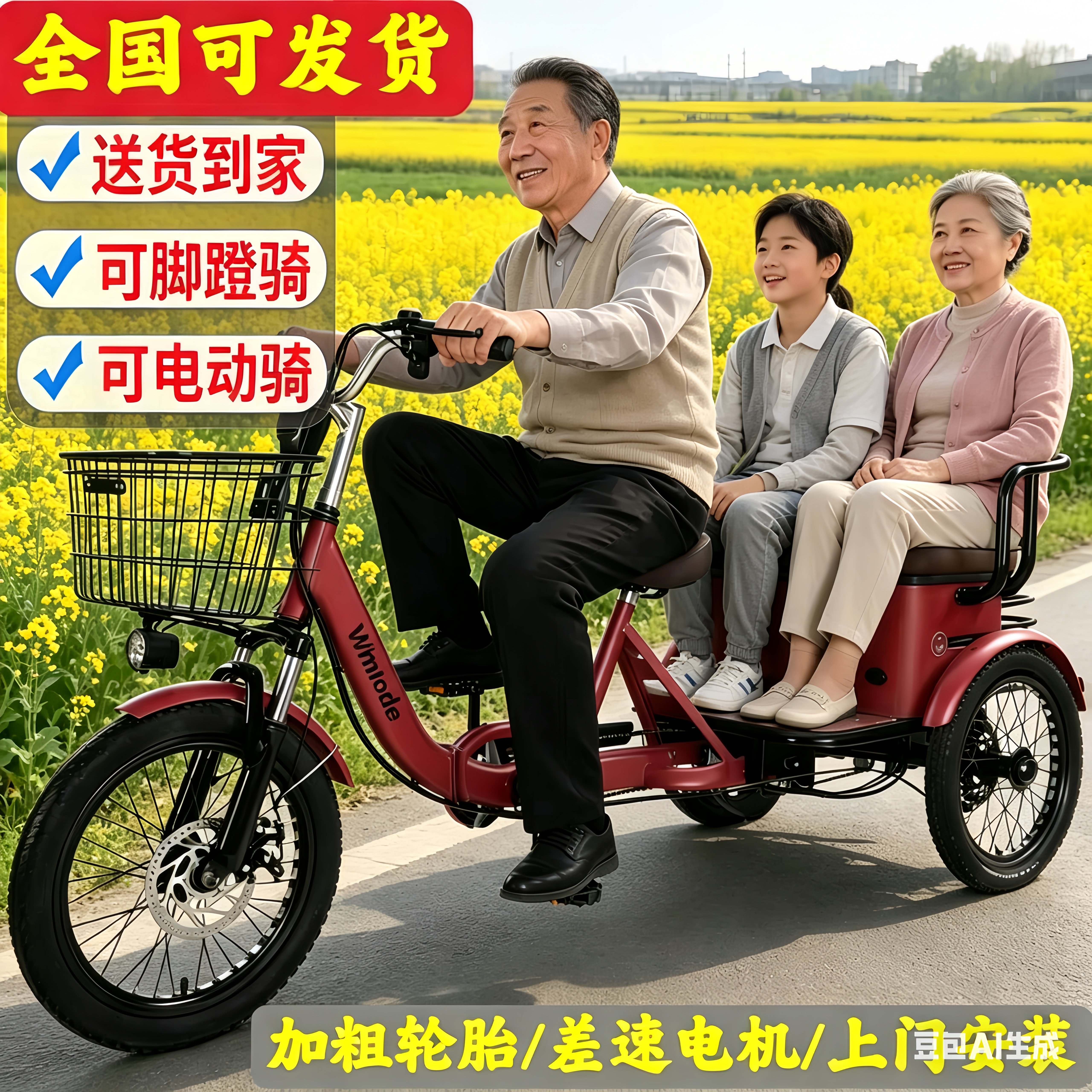 电动三轮车老年代步车小型迷你女士接娃三轮电瓶车休闲折叠家用款