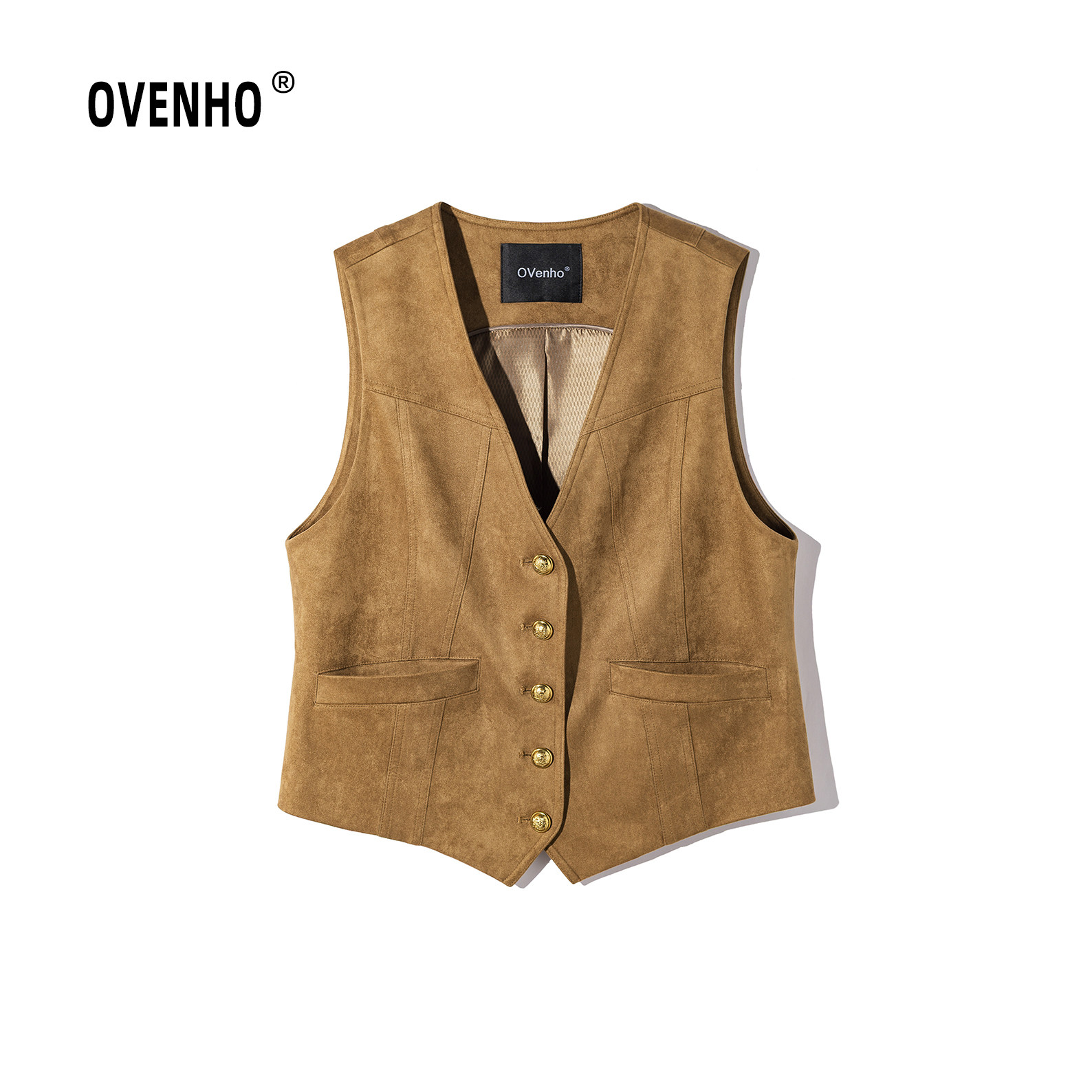 OVENHO文厚 画船遥想立体剪裁收腰显瘦麂皮马甲