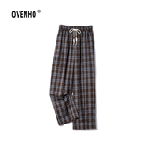 OVENHO文厚 碧山锦树复古格纹松紧腰阔腿裤
