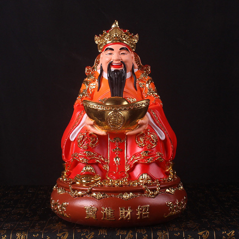 财神爷神像121619英寸树脂贴金彩绘镀金聚宝家用盆元宝文财神摆件