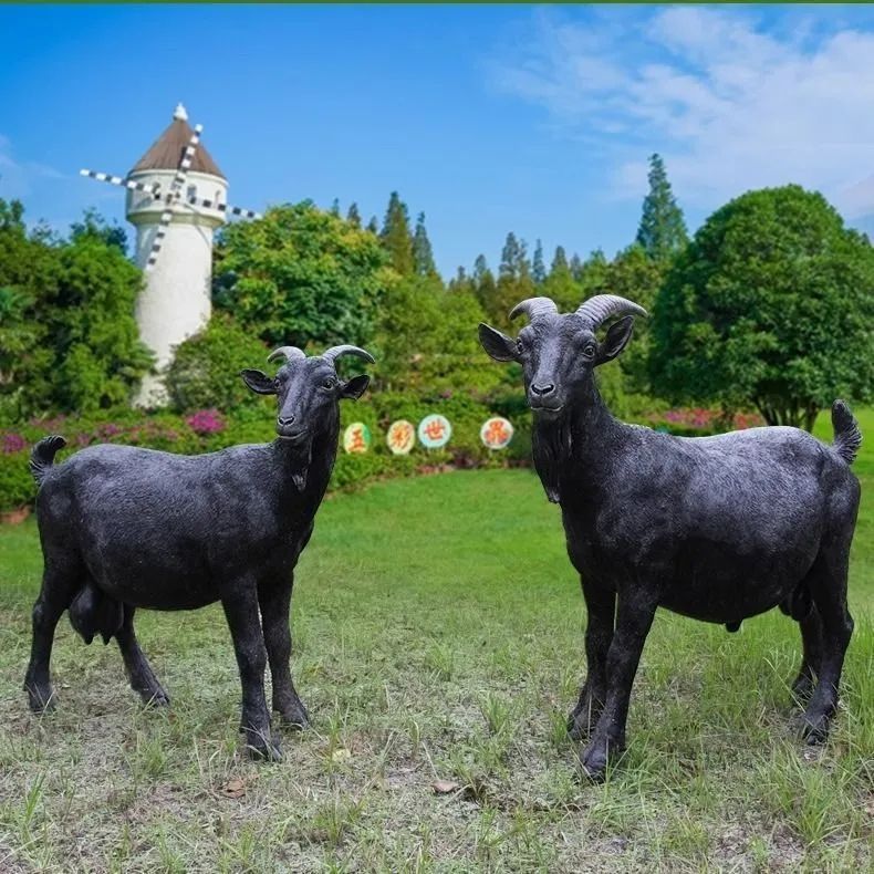 户外黑山羊仿真动物玻璃钢雕塑公园林农场草坪羊肉店景区装饰摆件