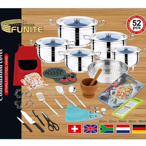 FUNITE不锈钢套装锅炊具52PCS组合不锈钢cookware多层复底锅具