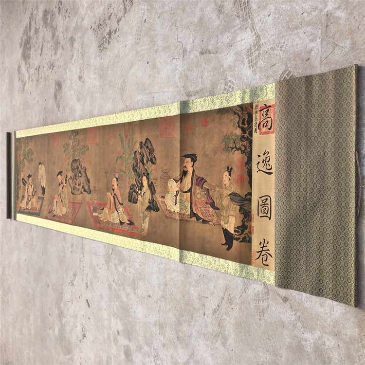 古玩字画仿古做旧工艺品名人长卷手卷字画高逸图卷室内装饰画批发