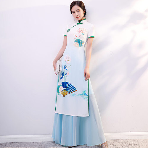 2026新款奥黛旗袍改良轻款走秀演出服中国风长款收腰显瘦夏季礼仪